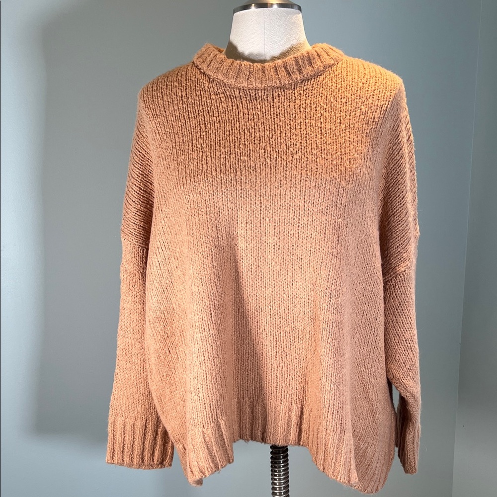 Aerie wool blend comfy warm caramel oversized chunky knit sweater L